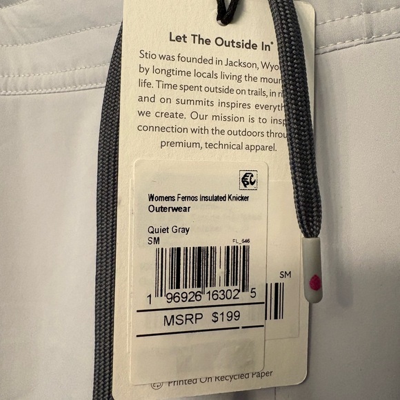 NWT Women's Stio Fernos Insulated Knicker Drawstring - Quiet Gray - Small - $199 - Picture 4 of 7